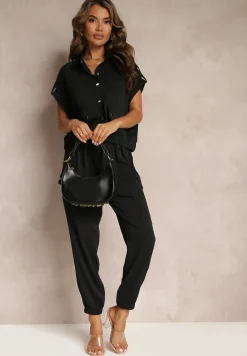 Czarny 2-częściowy Komplet z Bluzką i Spodniami Ezrala