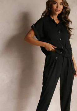 Czarny 2-częściowy Komplet z Bluzką i Spodniami Ezrala