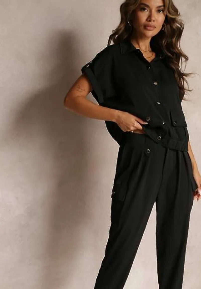 Czarny 2-częściowy Komplet z Bluzką i Spodniami Ezrala