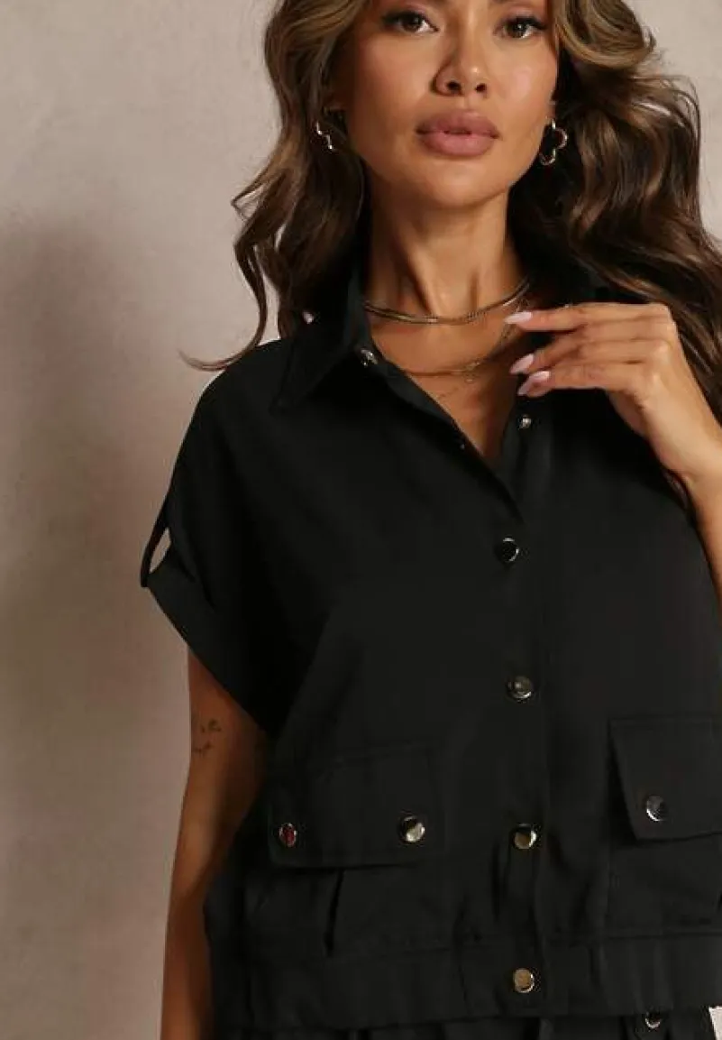 Czarny 2-częściowy Komplet z Bluzką i Spodniami Ezrala