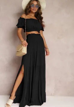 Czarny 2-częściowy Komplet z Wiskozy w Hiszpańskim Stylu Avasa