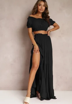 Czarny 2-częściowy Komplet z Wiskozy w Hiszpańskim Stylu Avasa