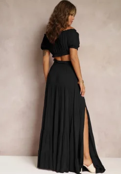 Czarny 2-częściowy Komplet z Wiskozy w Hiszpańskim Stylu Avasa