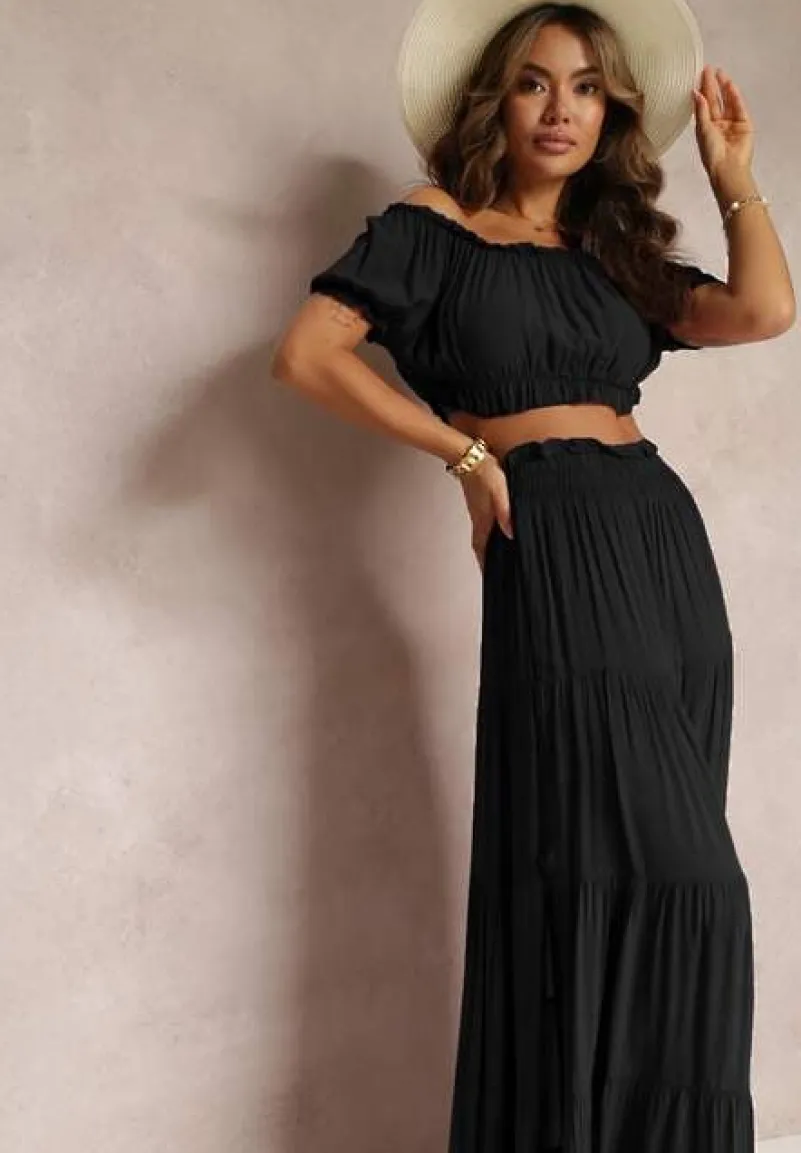 Czarny 2-częściowy Komplet z Wiskozy w Hiszpańskim Stylu Avasa