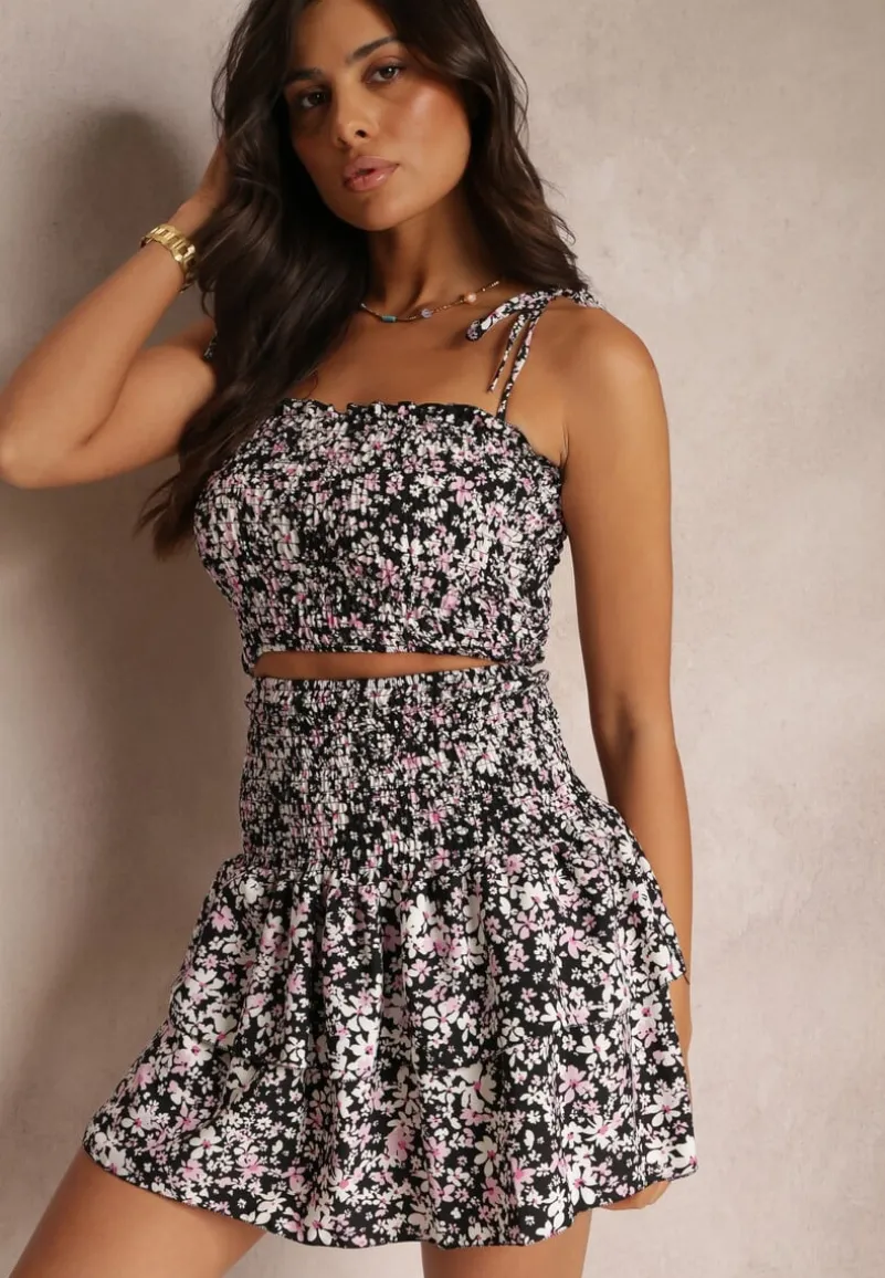 Czarny 2-częściowy Komplet z Topem i Spódnicą Mathieu