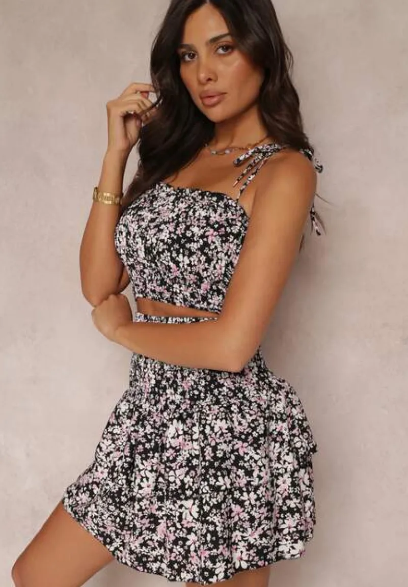 Czarny 2-częściowy Komplet z Topem i Spódnicą Mathieu