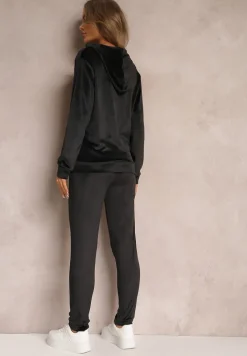 Czarny 2-częściowy Welurowy Komplet Dresowy z Bluzą i Spodniami Yamiya