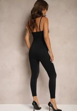 Czarny Dopasowany Kombinezon Taliowany na Ramiączkach Nevirenes