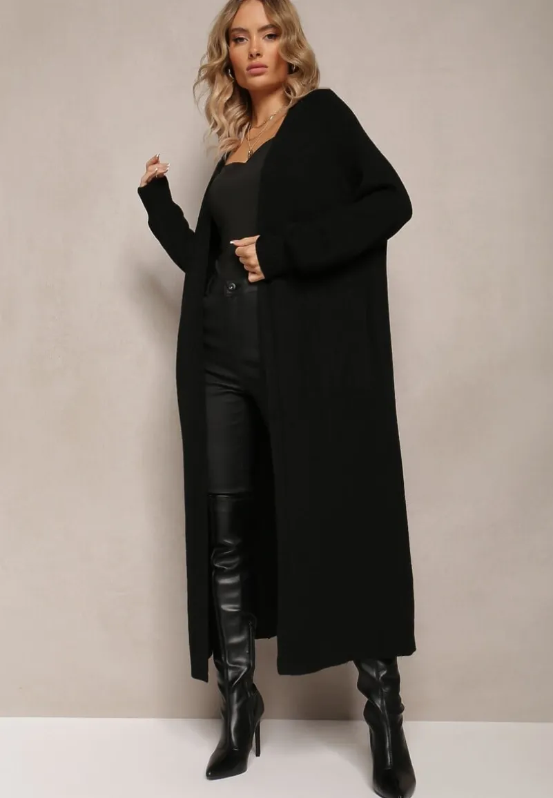Czarny Długi Kardigan Niezapinany z Kieszeniami Richildi