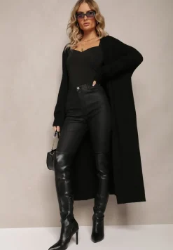 Czarny Długi Kardigan Niezapinany z Kieszeniami Richildi