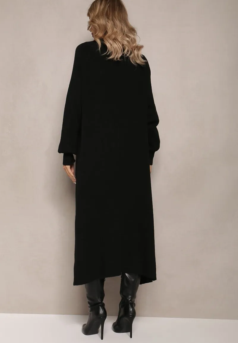 Czarny Długi Kardigan Niezapinany z Kieszeniami Richildi