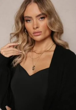 Czarny Długi Kardigan Niezapinany z Kieszeniami Richildi