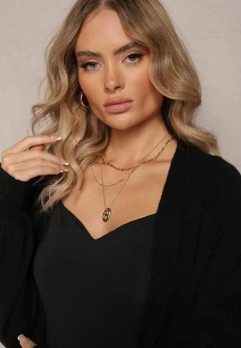 Czarny Długi Kardigan Niezapinany z Kieszeniami Richildi