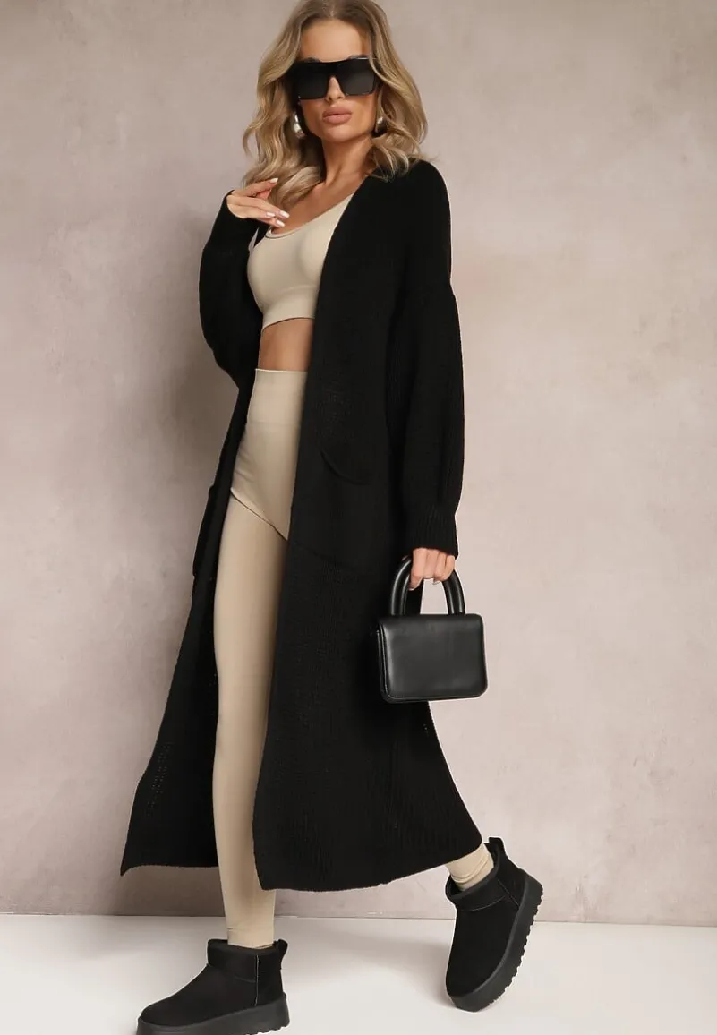 Czarny Długi Kardigan Oversize Angellona