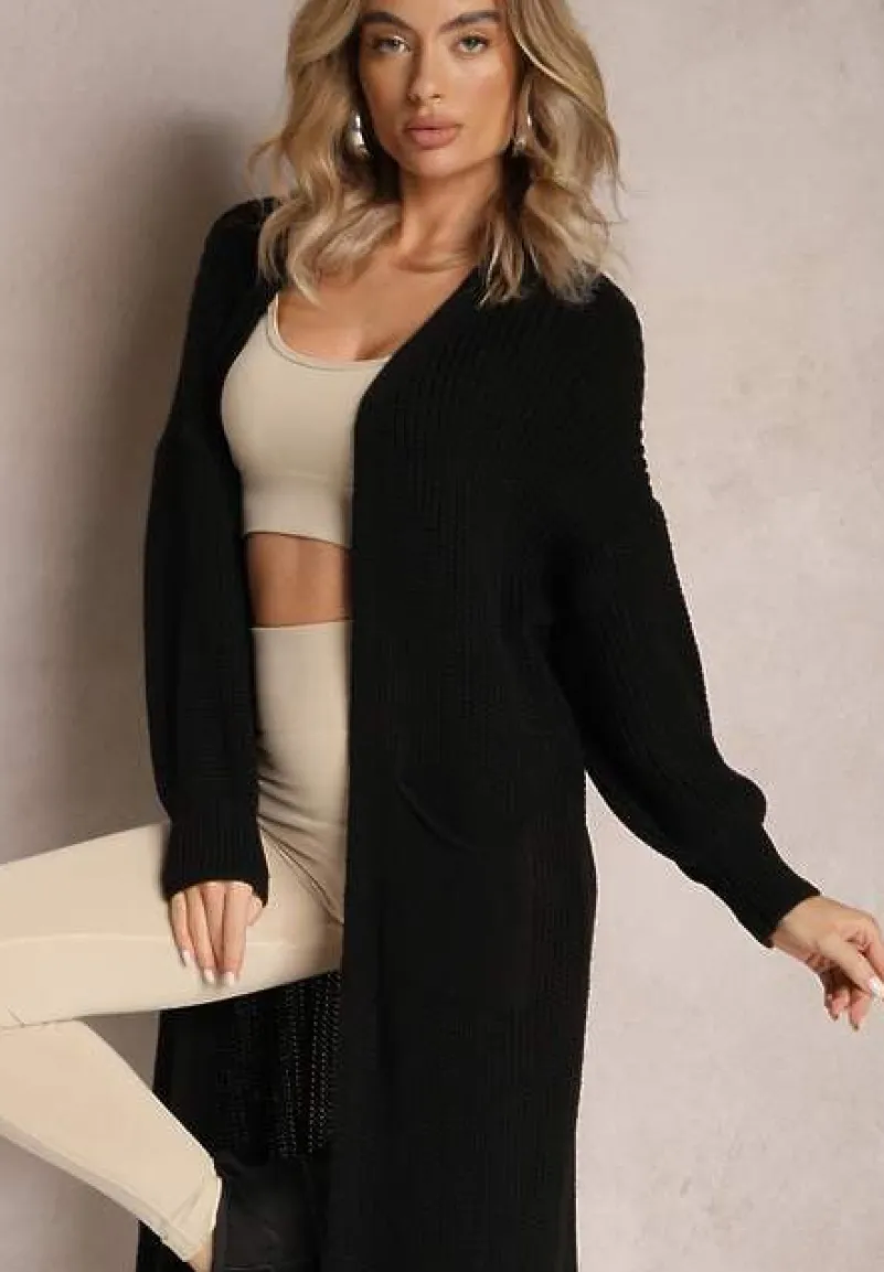 Czarny Długi Kardigan Oversize Angellona