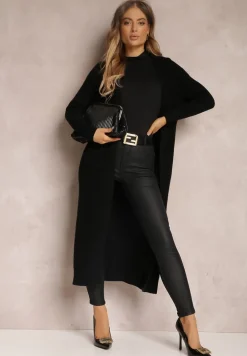 Czarny Długi Kardigan z Kieszeniami Belma