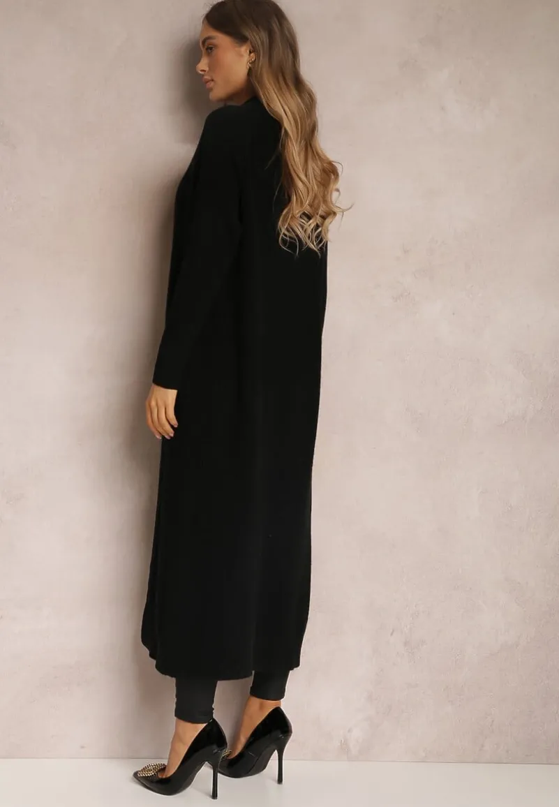 Czarny Długi Kardigan z Kieszeniami Belma