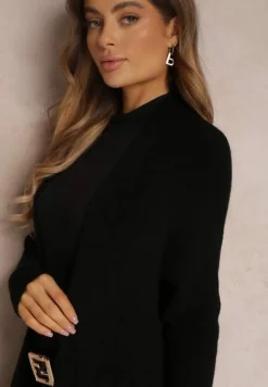 Czarny Długi Kardigan z Kieszeniami Belma
