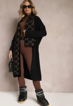 Czarny Długi Kardigan Zapinany Rousalere
