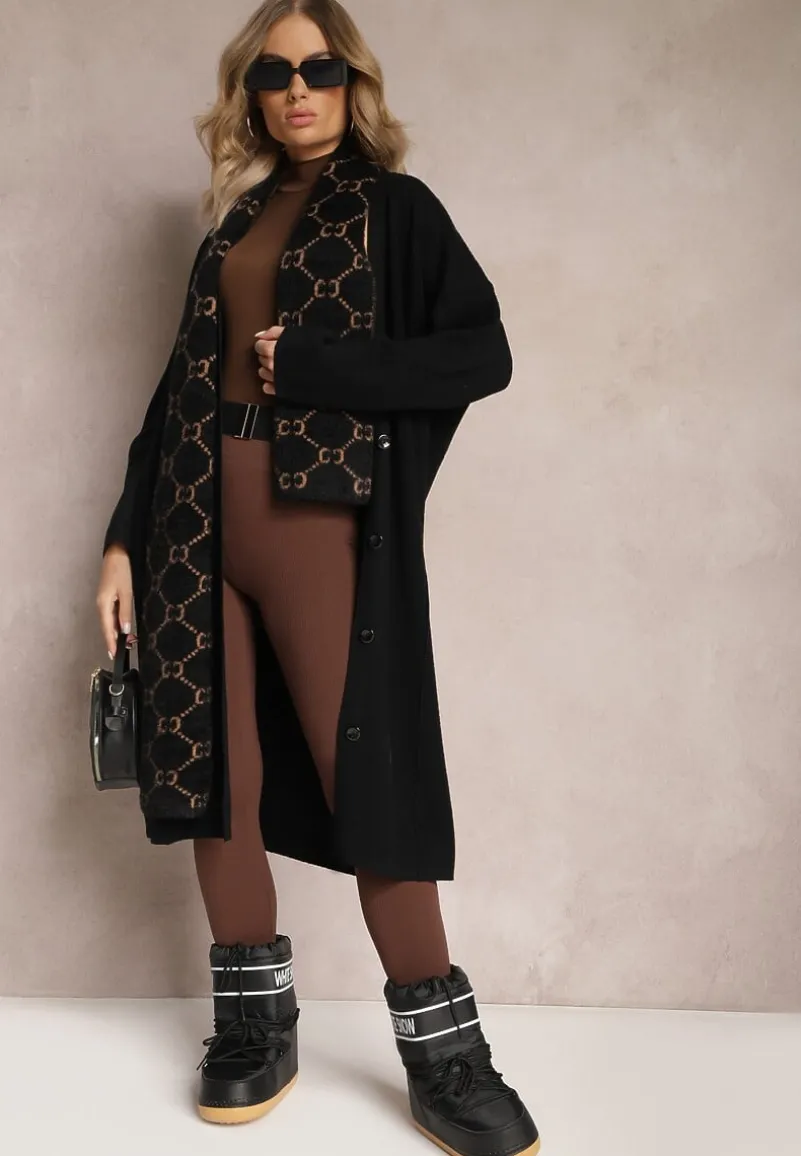 Czarny Długi Kardigan Zapinany Rousalere