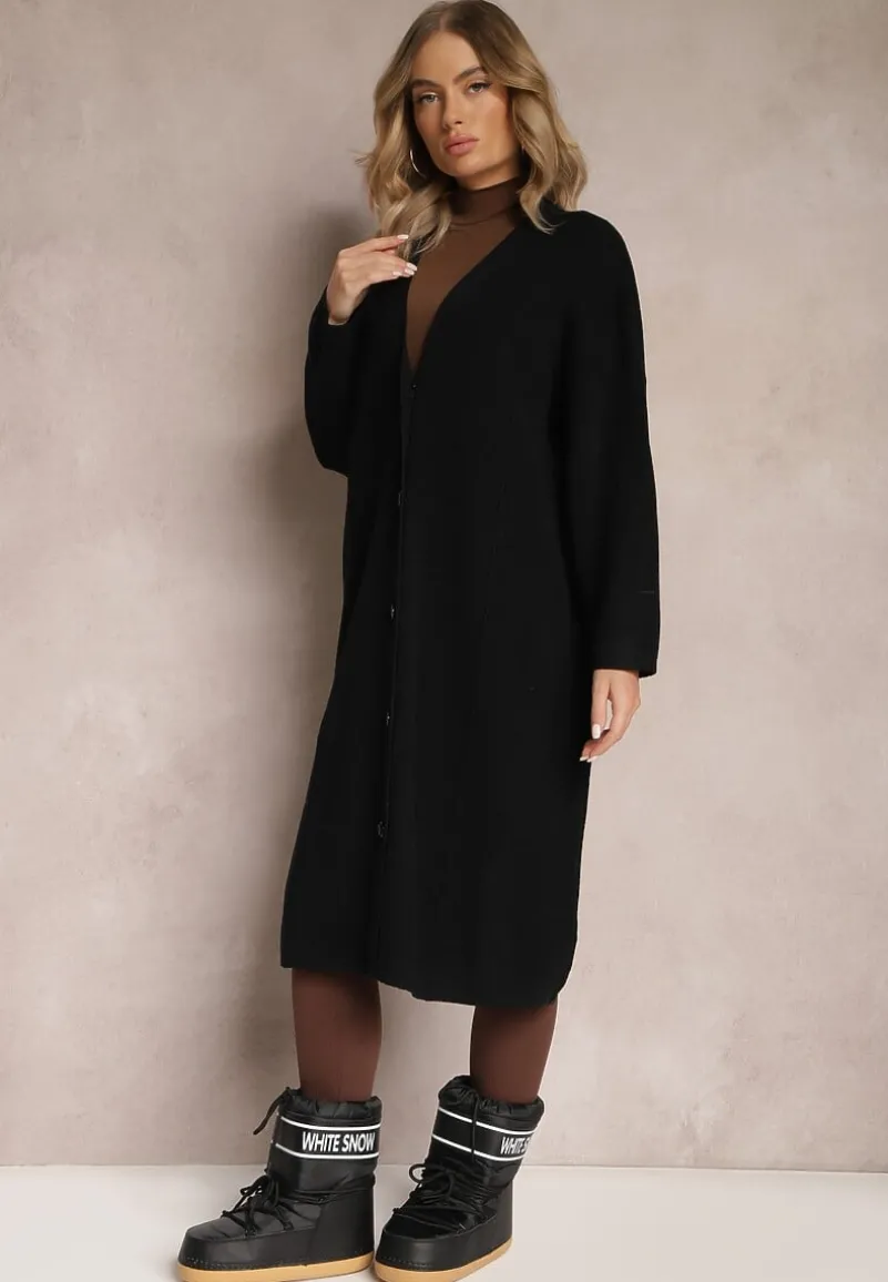 Czarny Długi Kardigan Zapinany Rousalere