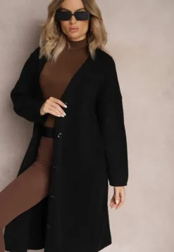 Czarny Długi Kardigan Zapinany Rousalere