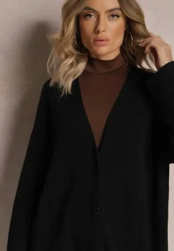 Czarny Długi Kardigan Zapinany Rousalere