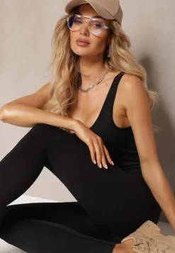 Czarny Długi Kombinezon o Fasonie Bodycon z Miseczkami na Biuście Avelilena