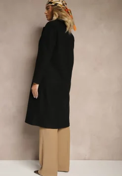 Czarny Długi Płaszcz z Biżuteryjnymi Guzikami Tudella