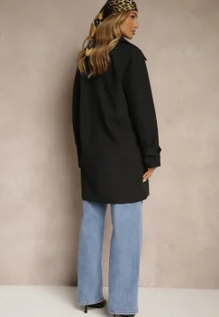 Czarny Dwurzędowy Płaszcz z Wiskozą o Fasonie Typu Trencz Sovmio