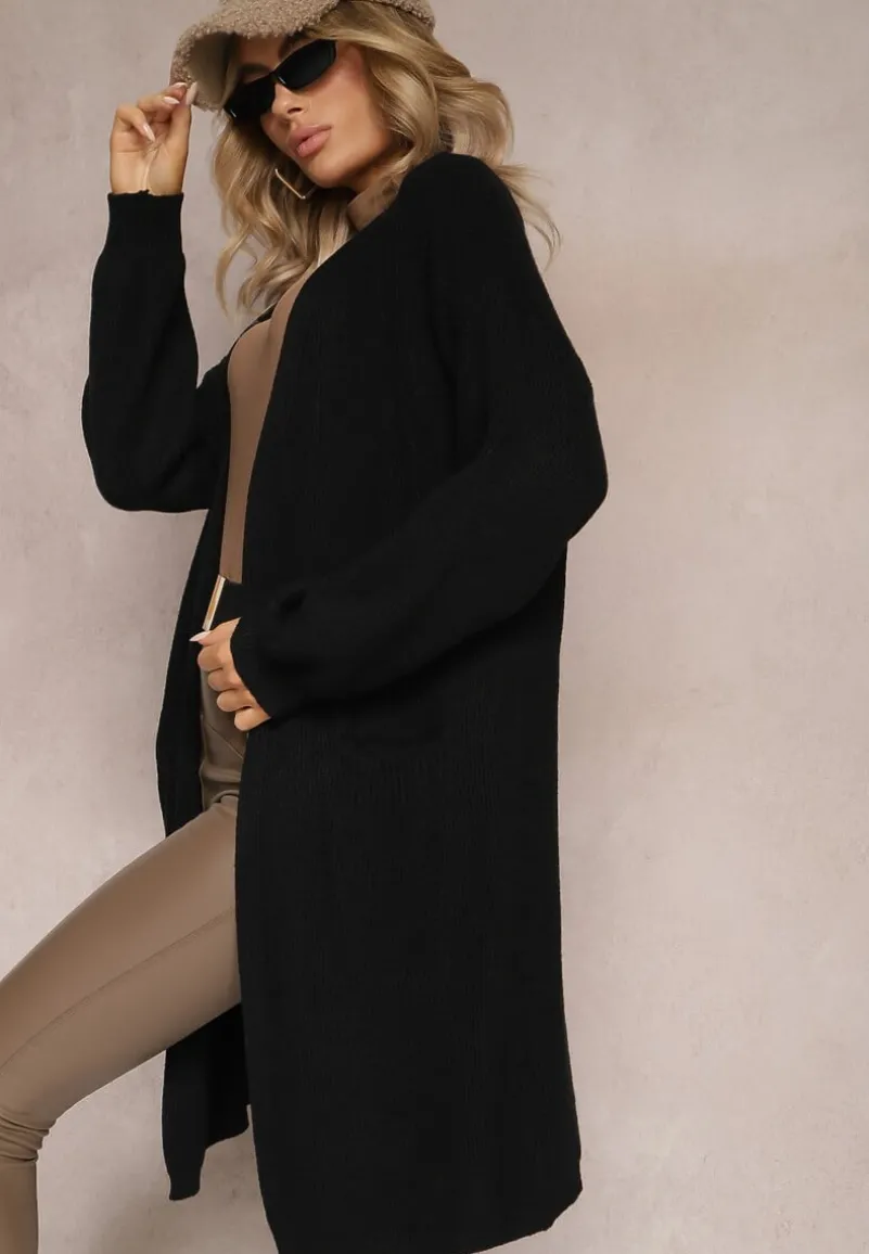 Czarny Dzianinowy Kardigan Niezapinany Ivemisa