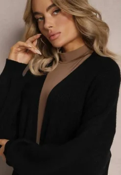 Czarny Dzianinowy Kardigan Niezapinany Ivemisa