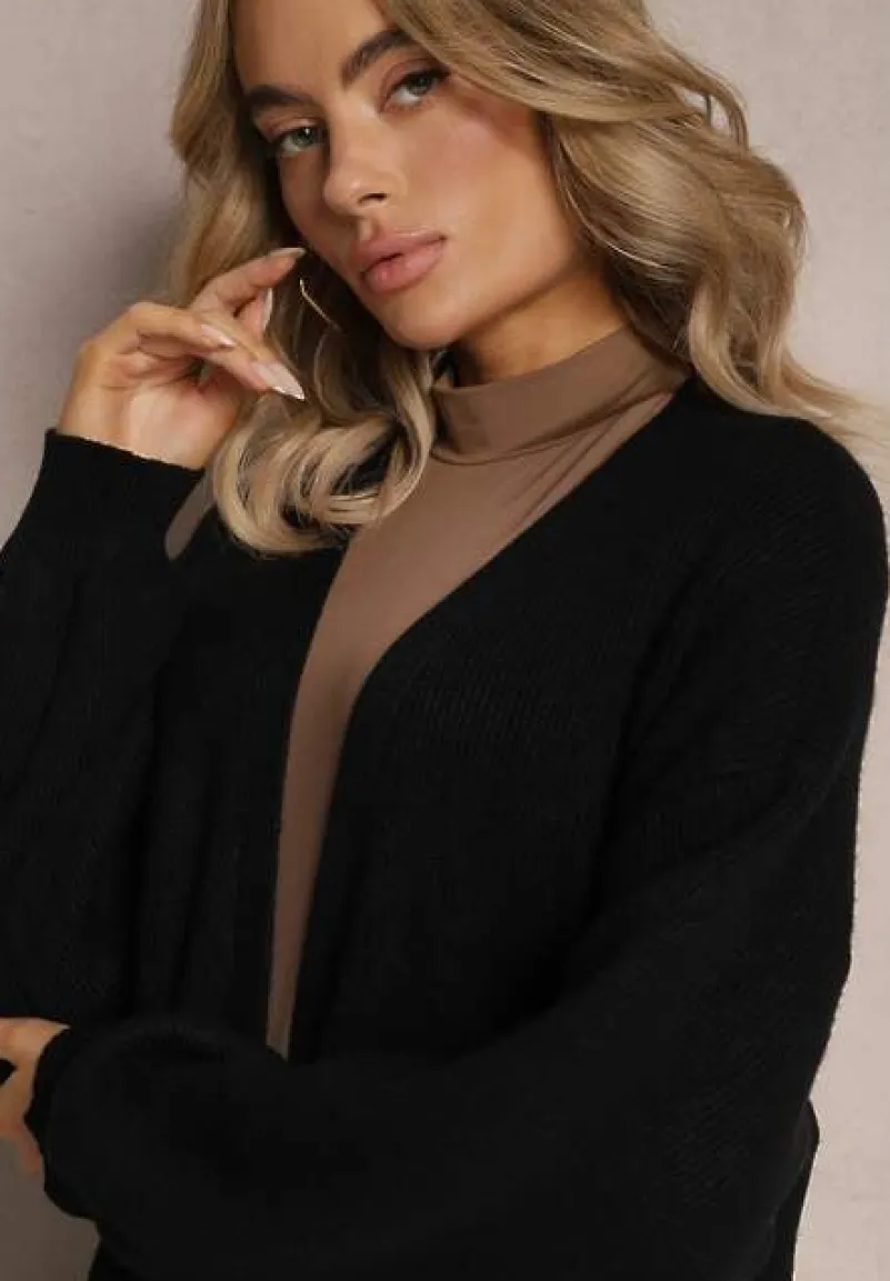 Czarny Dzianinowy Kardigan Niezapinany Ivemisa