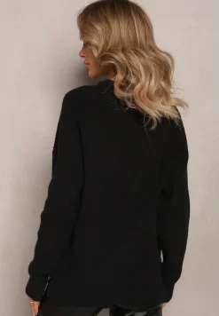 Czarny Dzianinowy Sweter z Okrągłym Dekoltem Aissorne