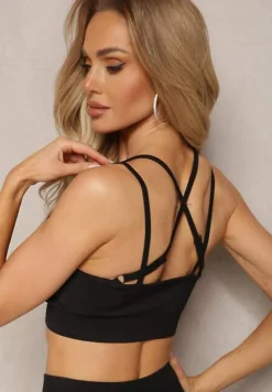 Czarny Elastyczny Komplet Fitness Usztywniany Biustonosz i Legginsy z Gumką Orbinra