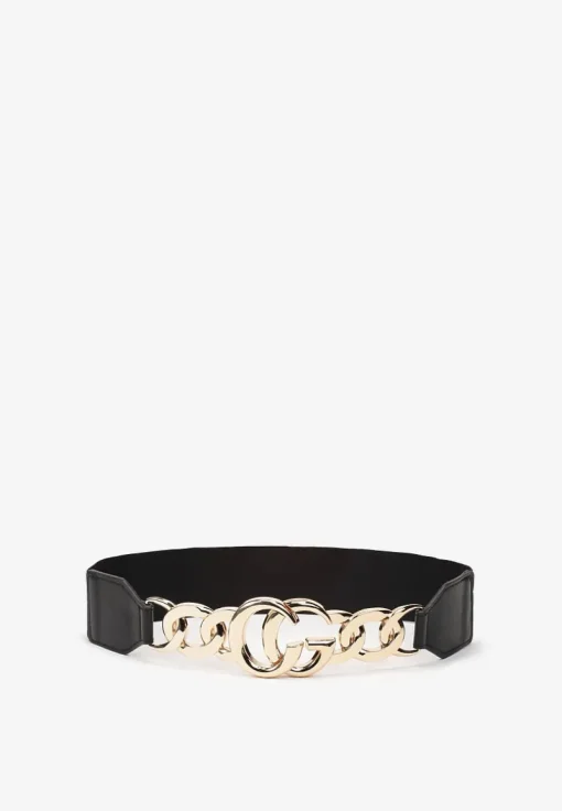 Czarny Elastyczny Pasek z Metalową Ozdobą Tamesa