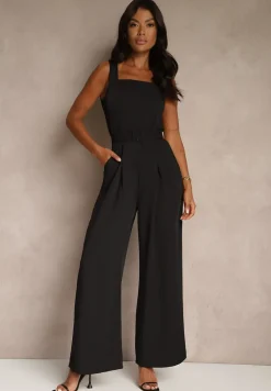 Czarny Elegancki Kombinezon Ozdobiony Paskiem z Klamrą Dolanela