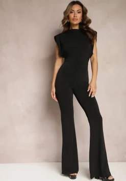 Czarny Elegancki Kombinezon z Odkrytymi Plecami Zapinany na Guziki Formina
