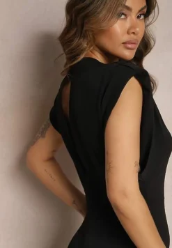 Czarny Elegancki Kombinezon z Odkrytymi Plecami Zapinany na Guziki Formina