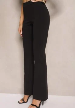 Czarny Garniturowy Komplet Bluzka Typu Hiszpanka i Spodnie Flare Silkio