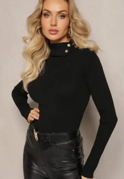 Czarny Golf z Prążkowanej Dzianiny z Nitami Itagi