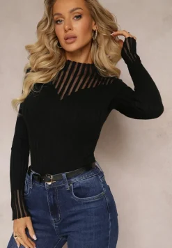 Czarny Golf z Prześwitującymi Wstawkami Nirelle