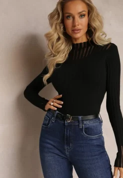 Czarny Golf z Prześwitującymi Wstawkami Nirelle