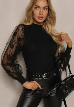 Czarny Golf ze Wstawkami z Siateczki na Rękawach Yelira