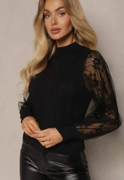 Czarny Golf ze Wstawkami z Siateczki na Rękawach Yelira