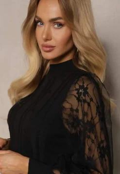 Czarny Golf ze Wstawkami z Siateczki na Rękawach Yelira