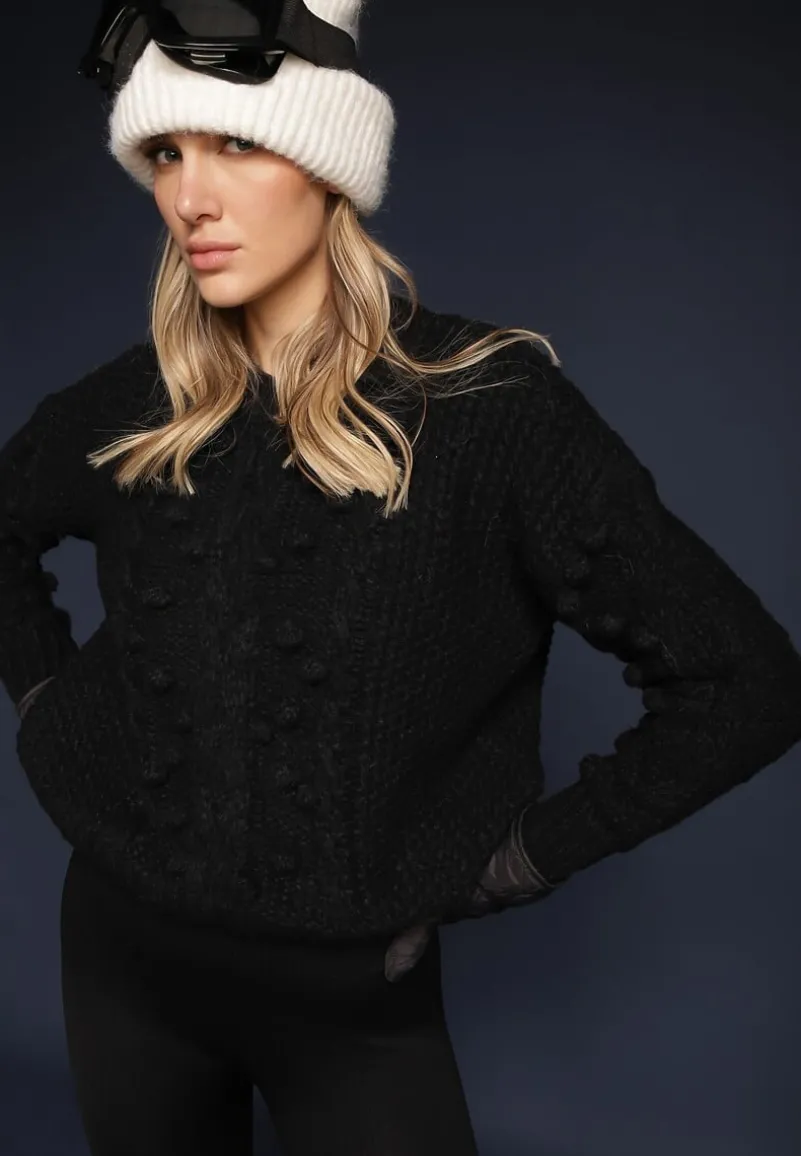 Czarny Grubo Pleciony Sweter z Wełną i Bawełną Bavime