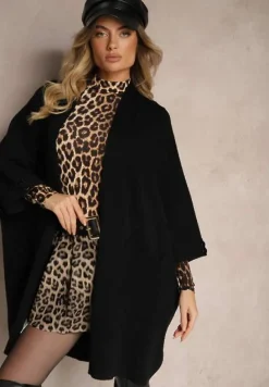 Czarny Kardigan Bez Zapięć Ozdobiony Guzikami i Wsuwanymi Kieszeniami Asindra