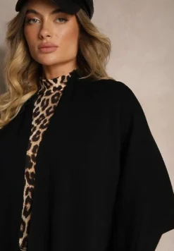 Czarny Kardigan Bez Zapięć Ozdobiony Guzikami i Wsuwanymi Kieszeniami Asindra