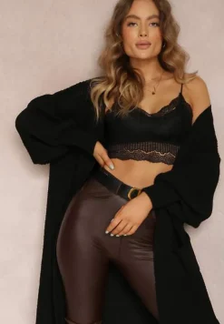 Czarny Kardigan Długi z Bufiastym Rękawem Mesho